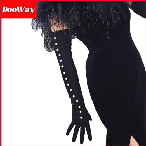 DooWay Cashmere Women Fashion Warm Long Gloves w/ Pearl 60cm 23-inch Opera Wool Winter Cold Weather