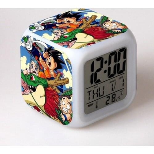 Dragon Ball Anime Character Luminous LED Colorful Flash Alarm CLock Desk Light with Temperature Action Toy for Children