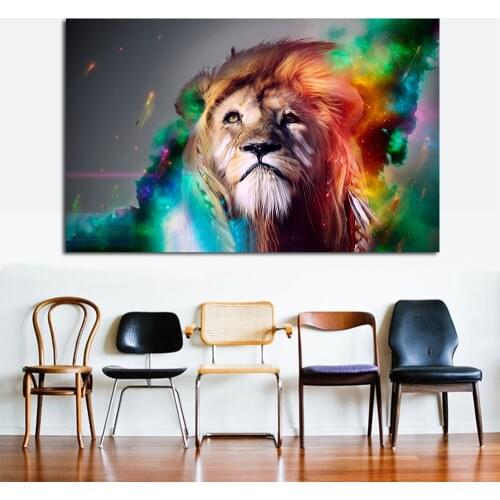 JQHYART Paintings For Living Room Colored Lion Wall Paintings On Canvas Oil Painting Wall Pictures No Frame