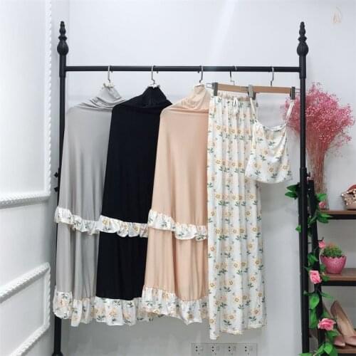 Eid Two Piece Set Prayer Garment Muslim Women Abaya Dress Jilbab Hijab Long Khimar Musulman Ramadan Skirt Islamic Clothes Niqab