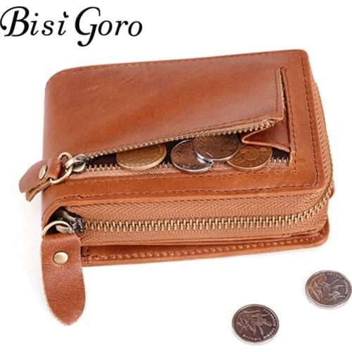 BISI GORO 2019 Unisex Genuine Leather Card Holder ID Credit Card Case Business Wallet RFID Men Purse Coin Wallet Money Bag