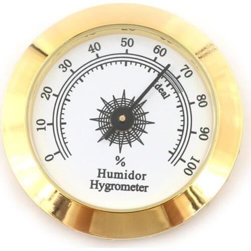 1pc New 50mm/37mm Round Glass Analog Hygrometer For Humidors Gold For Guitar Violin Cigar Tobacco Box Hot Selling