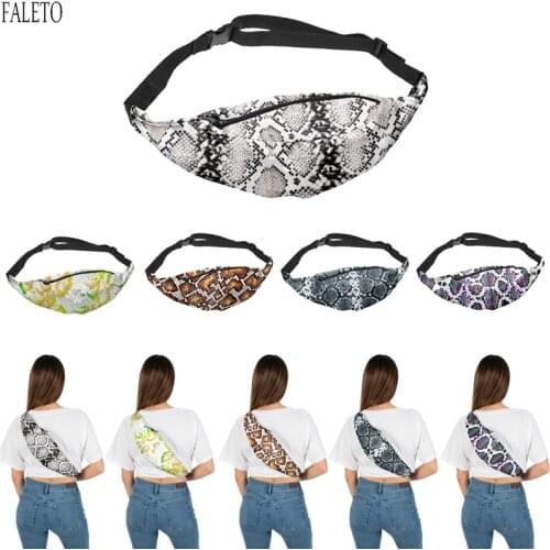 Faleto Fanny Pack Fashion Snakeskin Print Waist Bag Music Festival Travel Hip Pack Outdoor Sport Portable Chest Bag for Women