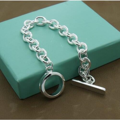 Fashion Silver 925 Jewelry Ring Circle Link Chain Bracelets For Women Charm Jewelry Engagement Wedding Gift