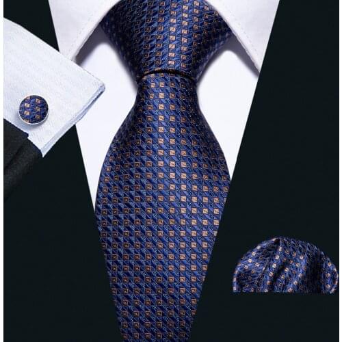 High Quality 16 Color Blue Geometric 100% Silk Men Tie Barry.Wang 8.5cm Woven Business Necktie Set Dropshipping Men Gift FA-5051
