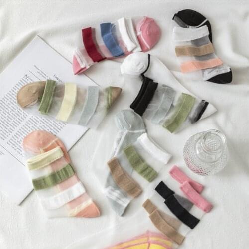 Spring Summer Socks Women Soft Breathable Glass Silk Long Socks Lace Silk Socks Casual All-Match Fashion Splicing Harajuku Style