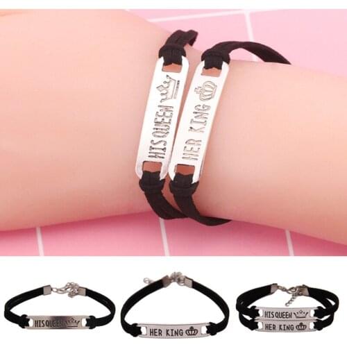 New 2 Style His Queen Her King Black Bracelet Classic Lover Stainless Steel Couple Bracelet Gift Fashion Jewelry Accessories