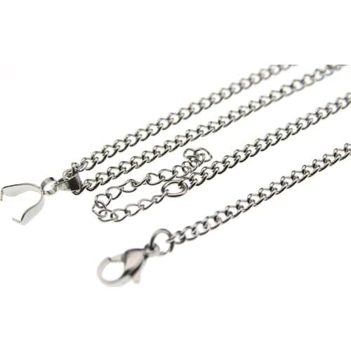 316L Stainless Steel Side Chain Necklace with Pendant Pinch Clip Bails & Extension Chains Gift DIY Jewelry for Woman Fit Pendant