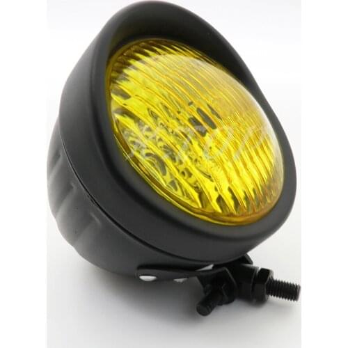 ZORBYZ Retro Black Metal Amber Lens Front Headlight For Honda Harley Cruiser Chopper Cafe Racer Old Scholl