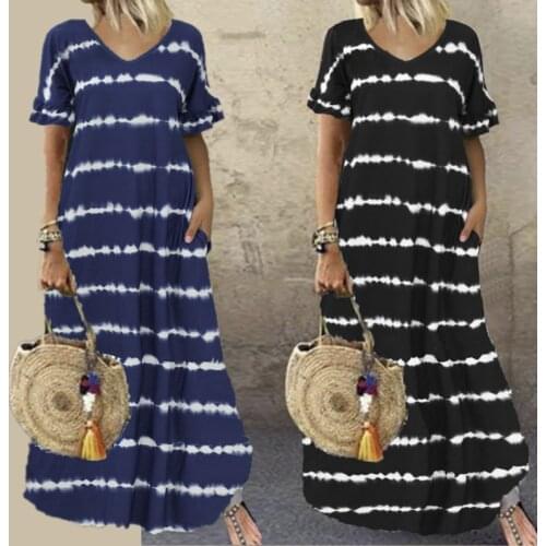 Summer Irregular Stripe Plus Size Maxi Dress For Fashion Women Dresses 2020 pocket Sexy Long Tie dye print Dress 5xl Women Robe