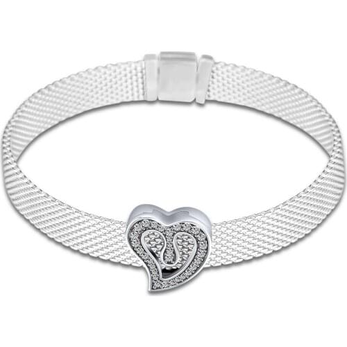 Fits for Pandora Charms Bracelets Heart of Love Clip Beads 100% 925 Sterling Silver Jewelry with Clear CZ Free Shipping