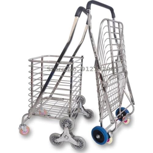 Stainless Steel Portable Trolley, Shopping Cart, Small Trolley, Portable Folding Trolley
