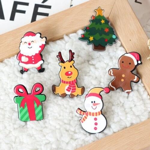 Christmas Gift Acrylic Badges Pin Brooches Santa Claus Snowman Elk Pin For Kids T Shirt Sweater Coat Scarf Hat Decor
