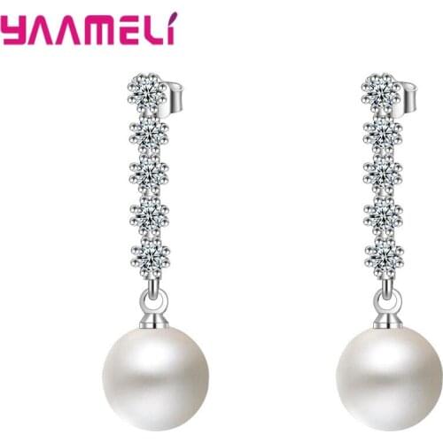Flash Deals Freshwater Pearl Earring Row Crystal Inlay Dangle Earring For Women High Quality 925 Sterling Silver Drop Earring