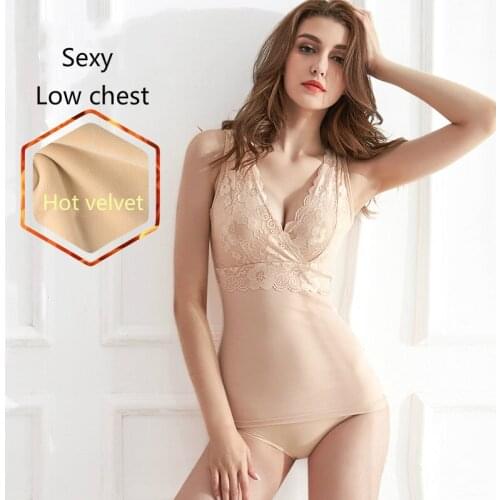 Warm vest ladies thickened winter tight warm vest bottom of a corset underwear autumn camisole lace top croped lingerie