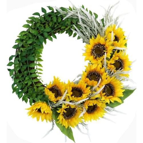 Wreath Artificial Wreath-16 Summer 16 Inch Foam/Linen 40x40cm For Decorating Wall Green Leaves Yellow Decorative Fake Sunflower