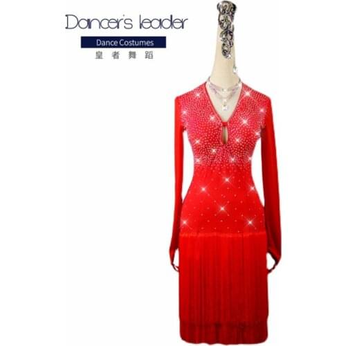 High-end Custom Latin Dance Long Dress Woman Red Tassel Dance kirt adult children chacha professional competition costume