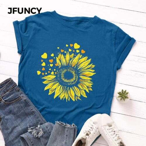 JFUNCY S-5XL Oversize Women T Shirt Female Short Sleeve Tees New Flower Print Summer Woman Basic Tops Lady Girl T-shirts