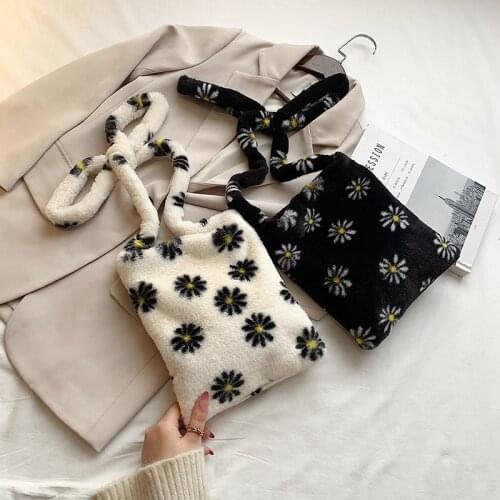 Women Bag Plush Polyester Flap Flowers Lady Floral Shoulder Bags Handbag Sweet Purses And Handbags Luxury Designer