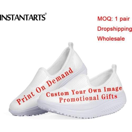 INSTANTARTS Women Swing Shoes Custom Image/Name/Logo Print Summer Mesh Slip On Wedges Tennis Platform Fitness Sneaker Dropshipps