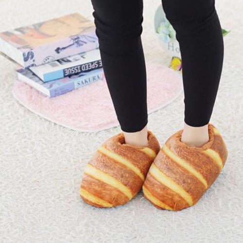 Women Men Winter Indoors Slippers Bread Shape Non-slip Warm Fur Home Bedroom Floor Ankle Shoes Plush Slipper Flat Slides Cute