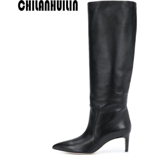 Western boots fashion knee high boots women microfiber thin high heel long boots sexy high heels pointed toe autumn winter boots