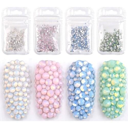 1 Pack Colorful Opal Crystal Glass Nail Art Rhinestones Mix Size SS4-SS20 3D Charm Shiny FlatBack Strass DIY Nail Accessories
