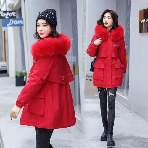 2021 Winter Women Parkas Coat Casual Fleece Slim Thicken Hooded Warm padded Coat Casual Female Winter Outwear Jacket parkas