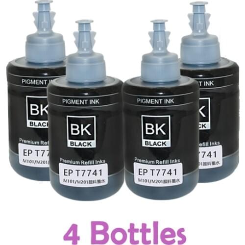 4 Bottles Refill Pigment Ink T7741 7741 140ML for Epson Workforce M100 M101 M105 M200 M201dw M205 for Epson Ink Cartridges