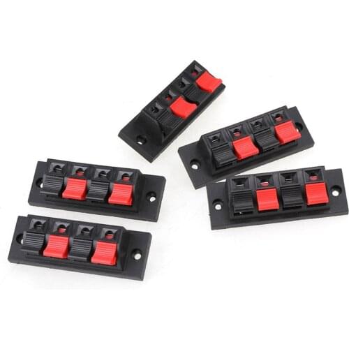 4 Pin Red and Black Spring Push Type Speaker Audio Terminal Board Connector Pack of 5