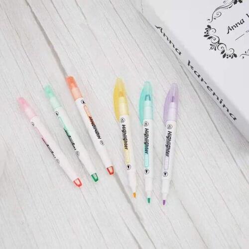 6 Color Double-Headed Highlighters Creative Marker Pens Oblique Round Two NIB Marker Pen For School Students Stationery