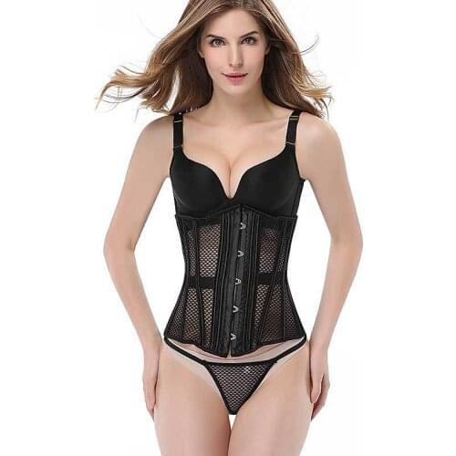 Hollow Out Waist Trainer Spiral Steel Boned Mesh Slimming Costume Transparent Bustier High Quality Net Underbust Sexy Corset