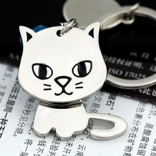 FREE SHIPPING BY DHL 100pcs/lot Metal Head Rotatable Cat Keychains Lovely Cat Keyrings for Women Gifts