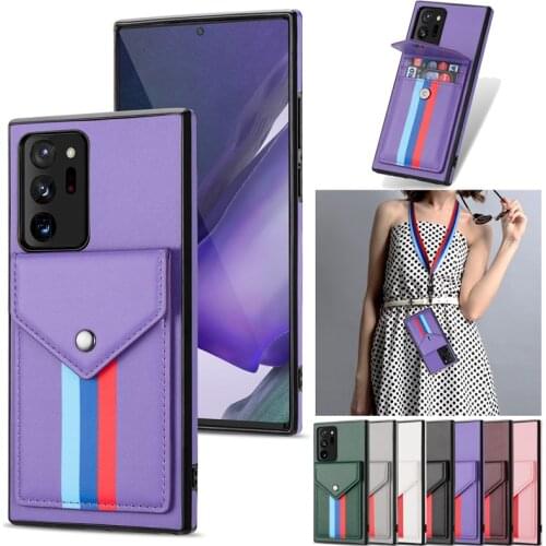 Lanyard Leather Wallet Phone Case For Samsung Galaxy Note 20 Ultra S20 FE S21 Plus A51 A71 A52 A72 A12 Card Holder Stand Cover