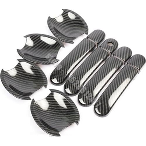 ABS Carbon fiber pattern Car Door Handle Cover + Cup Bowl Trim Car styling Fit For Nissan Versa Tiida Latio 2005-2010