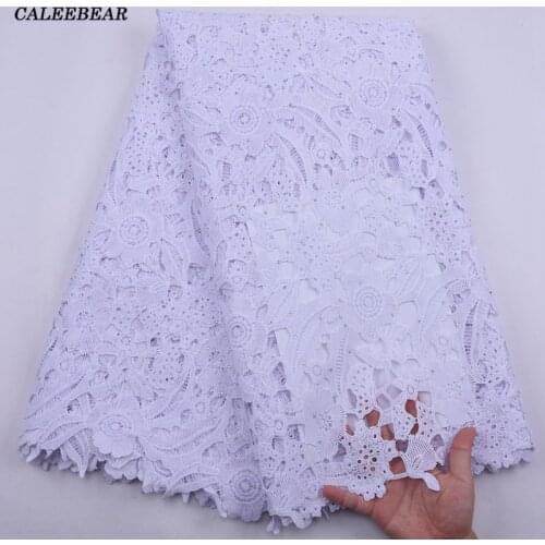 Pure White Nigerian Embroidery Guipure Cord Lace Fabric 2021 High Quality Lace Stone African Lace Fabric For Wedding Party S2181