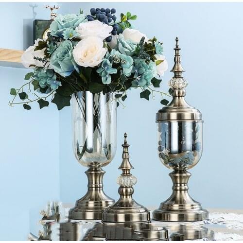 European Crystal Glass Vase Ornaments American Flower Arrangement Accessories Crafts Decoration Home Dining Room Table Figurines