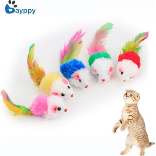 10Pcs Soft Fleece False Mouse Cat Toys Interactive Cheap Mini Funny Mice & Animal Playing Toys For Cats Kitten Random Multicolor