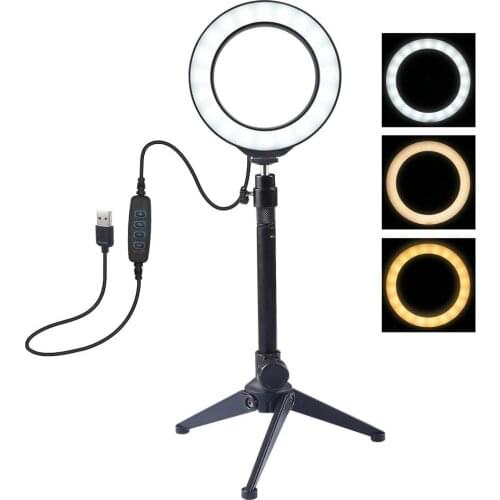 PULUZ 4.7 Inch Three Color Dimmable Selfie Ring Light & Tripod Kits For Dresser Makeup Light YouTube Video Vlogging Ringlight