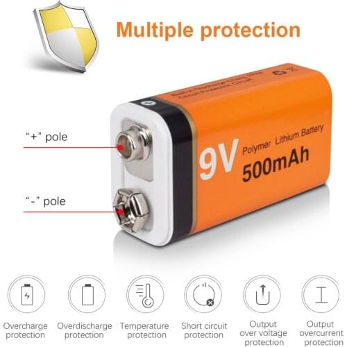 PALO 9V Li-ion Battery lithium polymer Rechargeable battery for Multimeter Toy Remote Control Microphone KTV Use