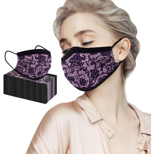 50pc Fashion Disposable Face Masks For Women Adult 4ply Protection Filter Dustproof Mask Elegant Dress Woman Decoration