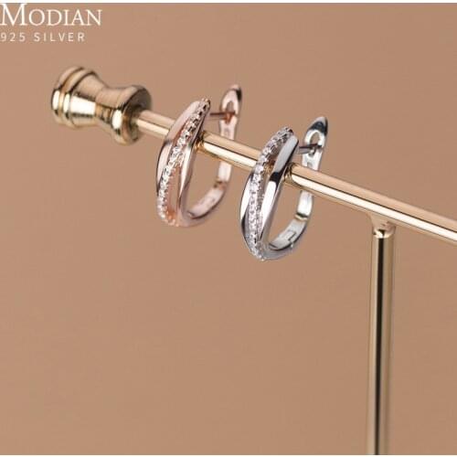 Modian 100% Real 925 Sterling Silver Clear CZ Geometric Twist Of Fate Hoop Earrings for Women Korea Style Fine Jewelry Brincos