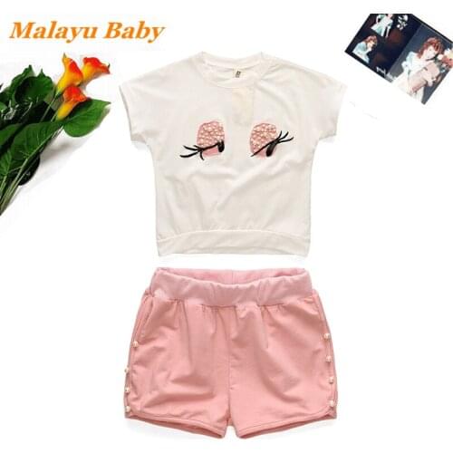 Malayu Baby Fashion Girl Clothing Set 2021 Summer New Sweet Cartoon Short Sleeve T-Shirt Casual Shorts 2Pcs Outfits 2-6 Years