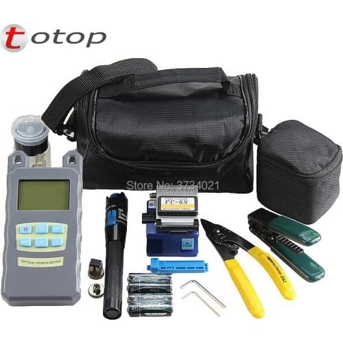 14Pcs Fiber Optic FTTH Tool Kits with Optical Power Meter, 1mw Visual Fault Locator, Fiber Cleaver FC-6S, Drop Cable Stripper