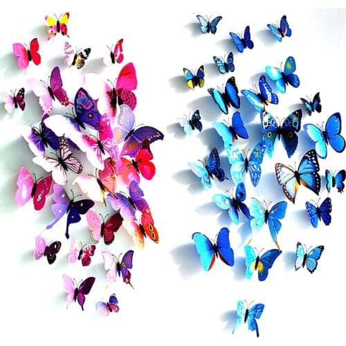 DIY Wall Sticker 12pcs 3D Butterfly Wall Stickers Butterflies For Home Party Fridage Decoration Living Room Kitchen Bathroom