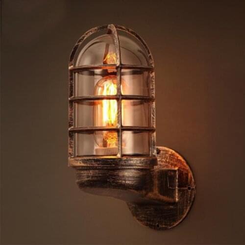 Nordic Retro Wall Light Industrial Vintage Wall Lamps Cage Guard Sconce Loft Bar Stair Aisle Corridor Glass Wrought Iron Lights