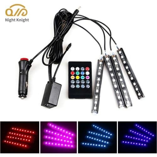 Night knight 1Set Car 9LED×4 Atmosphere Light Sound Control Decorative FootLight RGB Colorful Wireless Remote Music Lamps