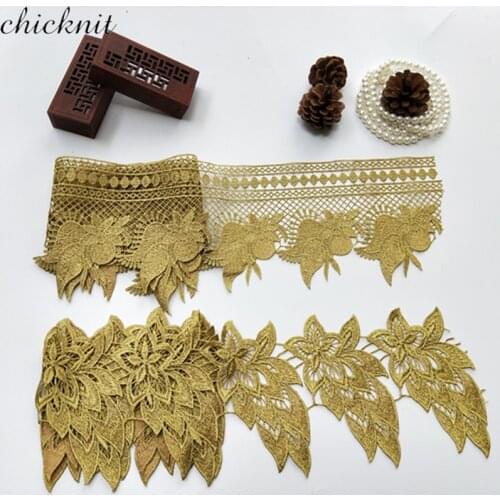 CHICKNIT 2018 new Beautiful Golden Embroidered lace trim for sewing Wedding Dress Accessories