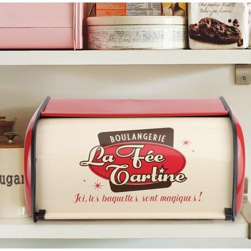 French Vintage Bread Box Storage Bin Rollup Top Red Blue Small Powder Coated Bread Iron Snack Organizador for Kitchen Organizer