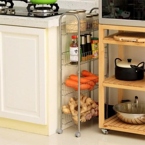 ORZ 4 Tier Feeder Rolling Trolley Cart Storage Organizer Rack Kitchen Bathroom Shelf Metal Food Storage Basket Stand Layer Gap